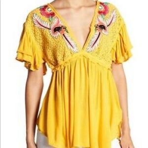 Free people mustard tiered sleeve fiesta nueva